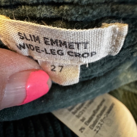 Madewell Slim Emmett Wide Leg Whale Corduroy Crop Pants Women's 27 Green Ankle - Picture 3 of 10